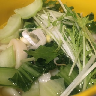 水菜とチンゲン菜、きしめんで釜揚げうどん